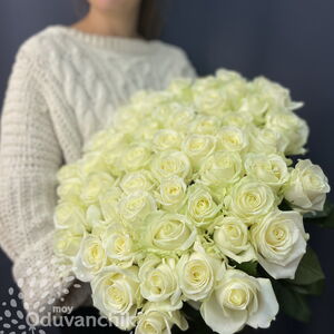Букет 51 белая роза 60 см